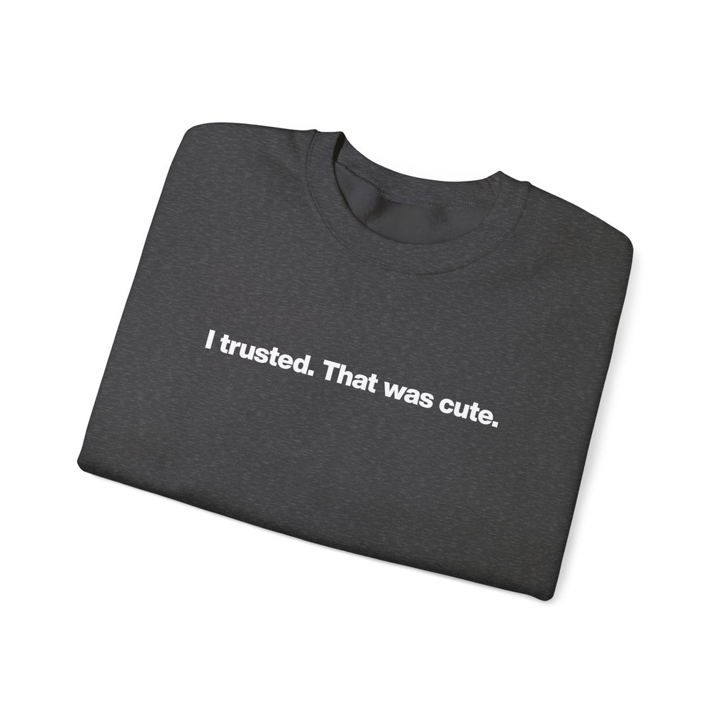 Crewneck Sweatshirt — "I trusted. That was cute." Minimalist Statement Pullover