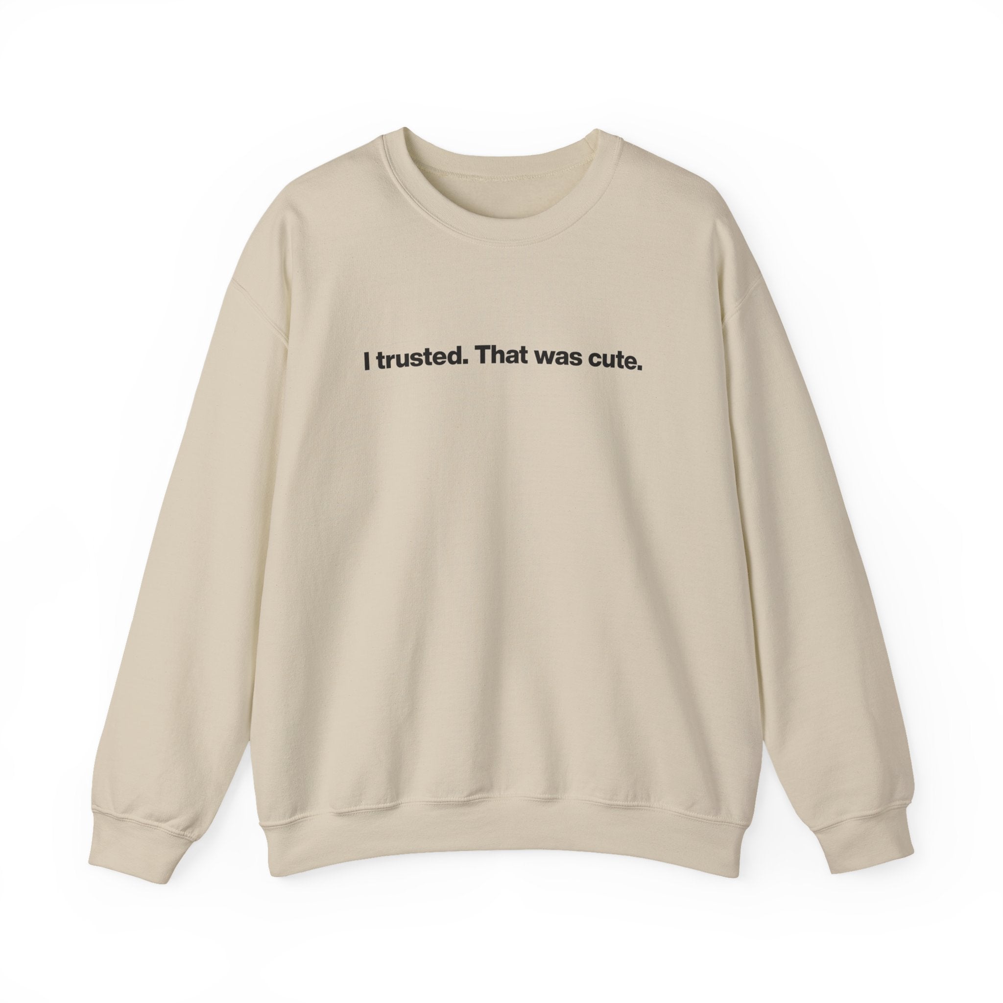 Crewneck Sweatshirt — "I trusted. That was cute." Minimalist Statement Pullover