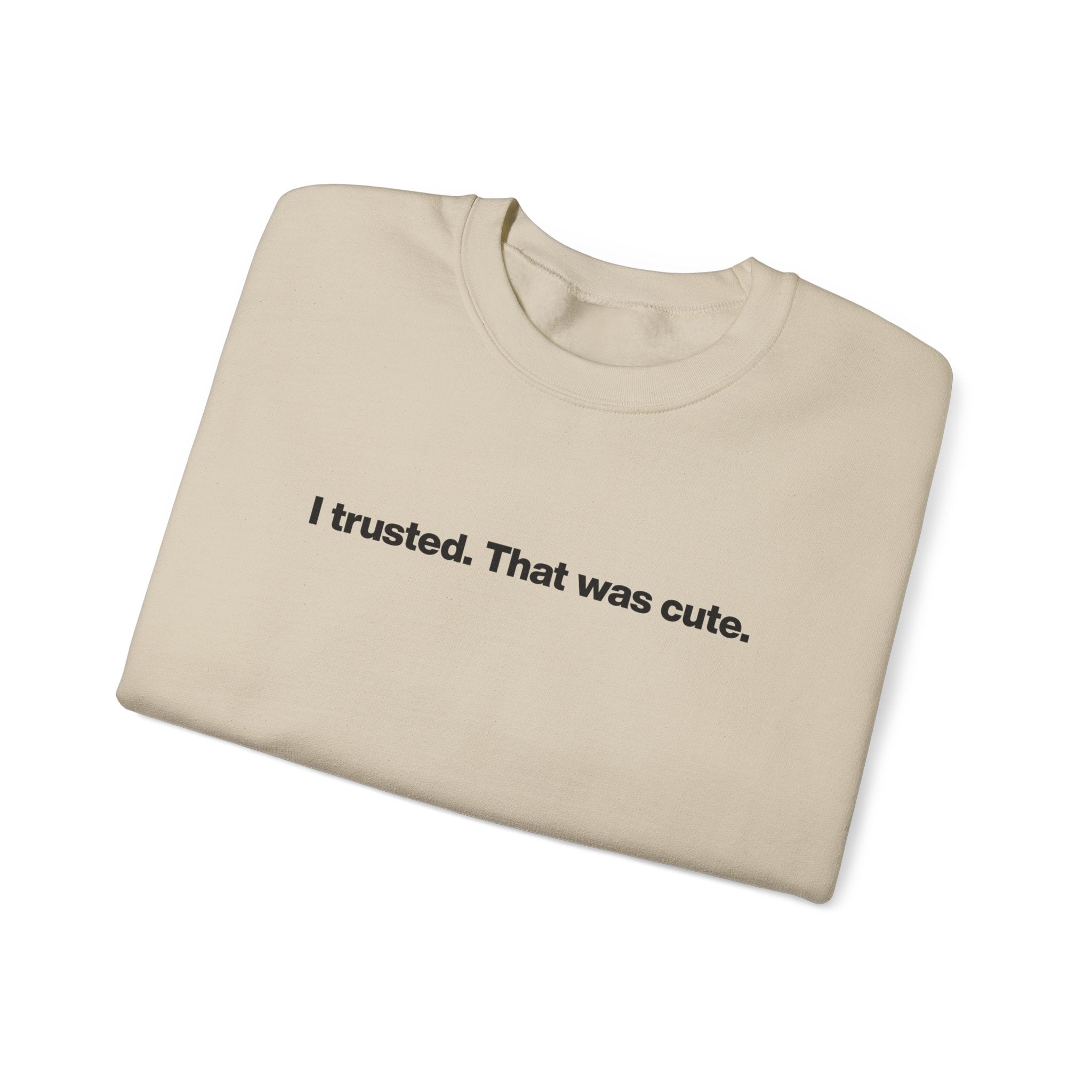 Crewneck Sweatshirt — "I trusted. That was cute." Minimalist Statement Pullover