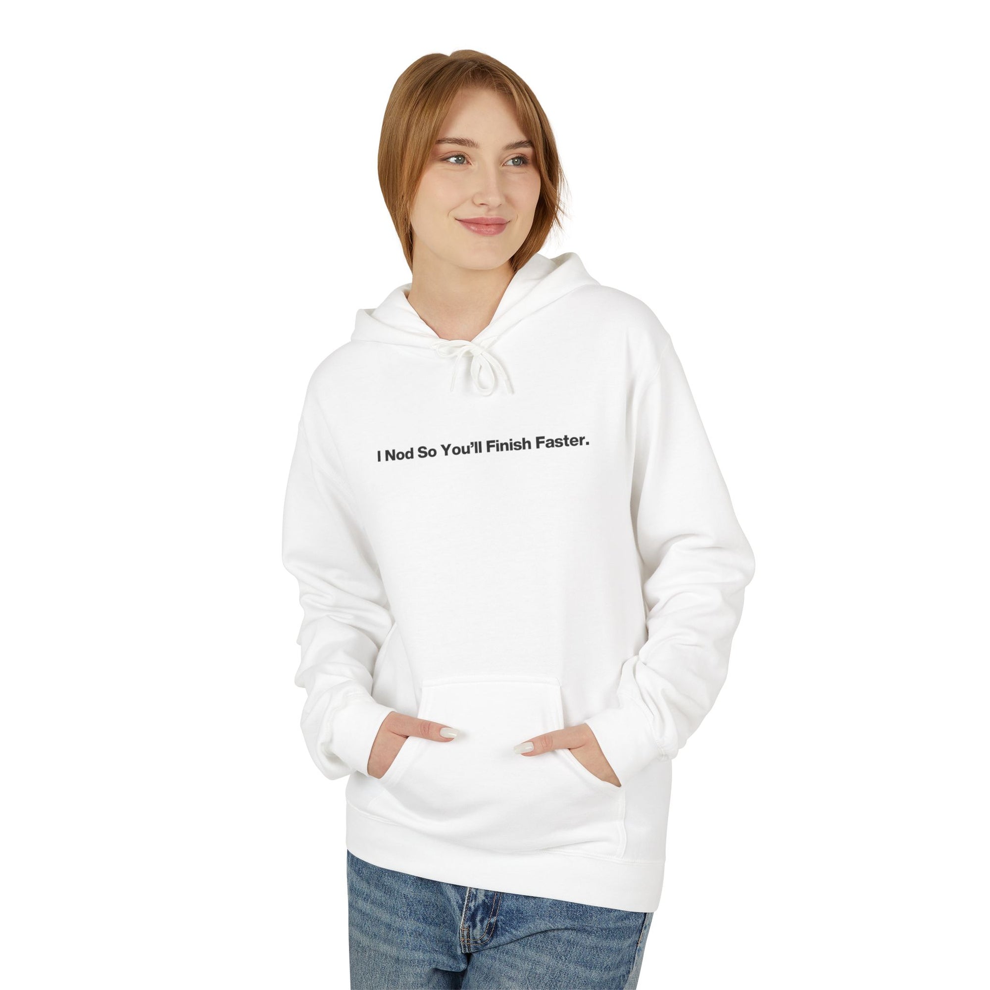 Minimalist White Hoodie - Small Center Text "About Me: I’m Fine &amp; Peaceful"