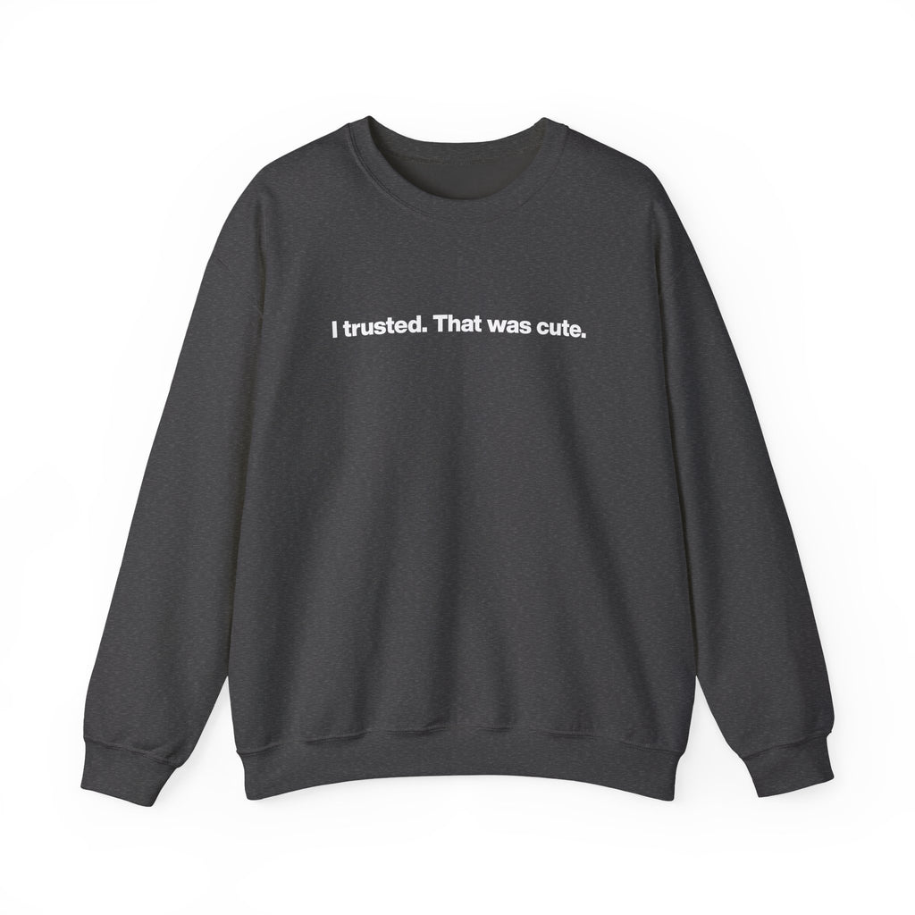 Crewneck Sweatshirt — "I trusted. That was cute." Minimalist Statement Pullover