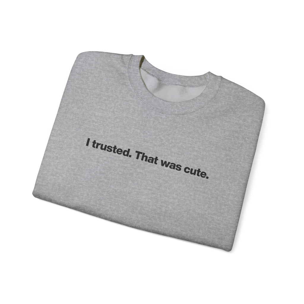 Crewneck Sweatshirt — "I trusted. That was cute." Minimalist Statement Pullover