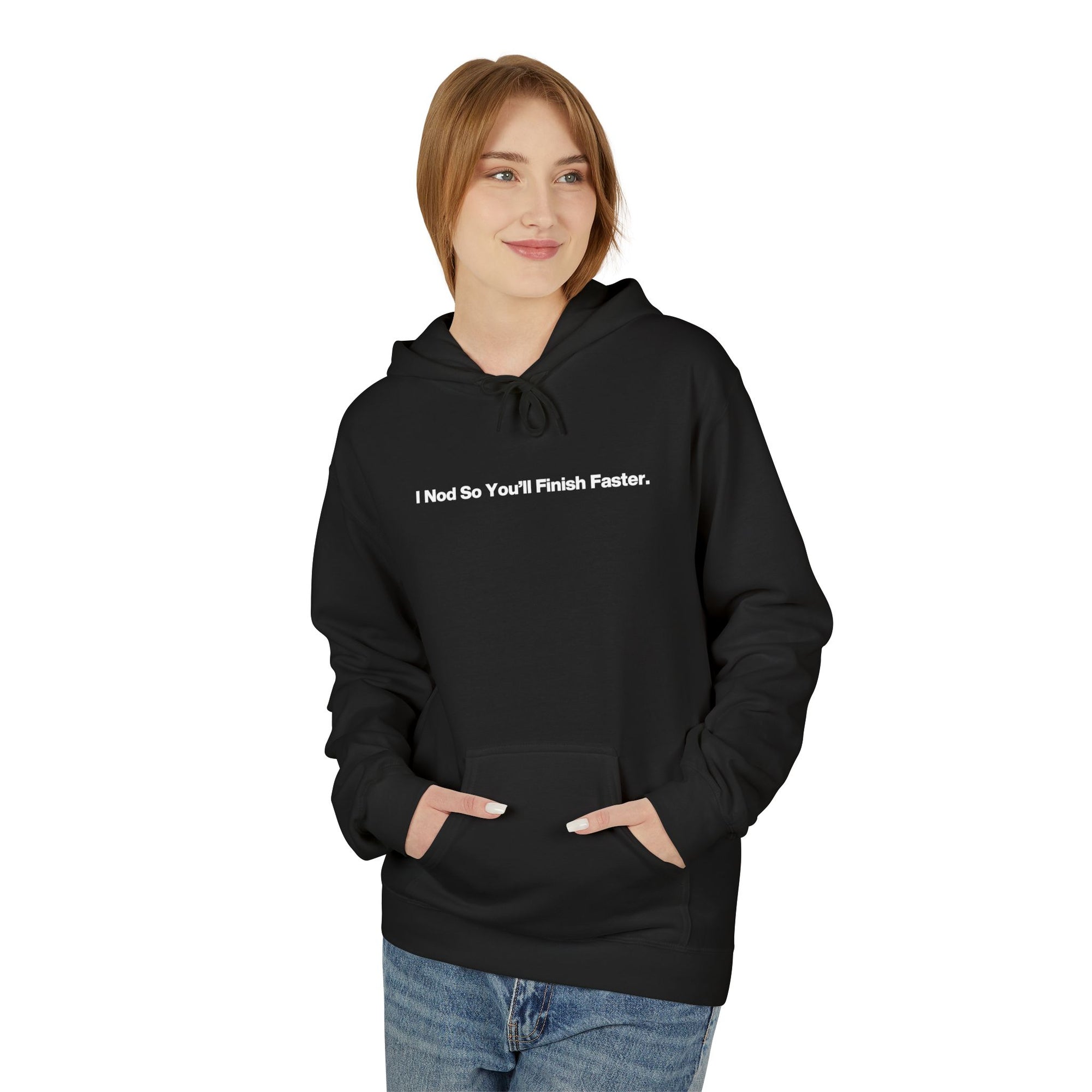 Minimalist White Hoodie - Small Center Text "About Me: I’m Fine &amp; Peaceful"
